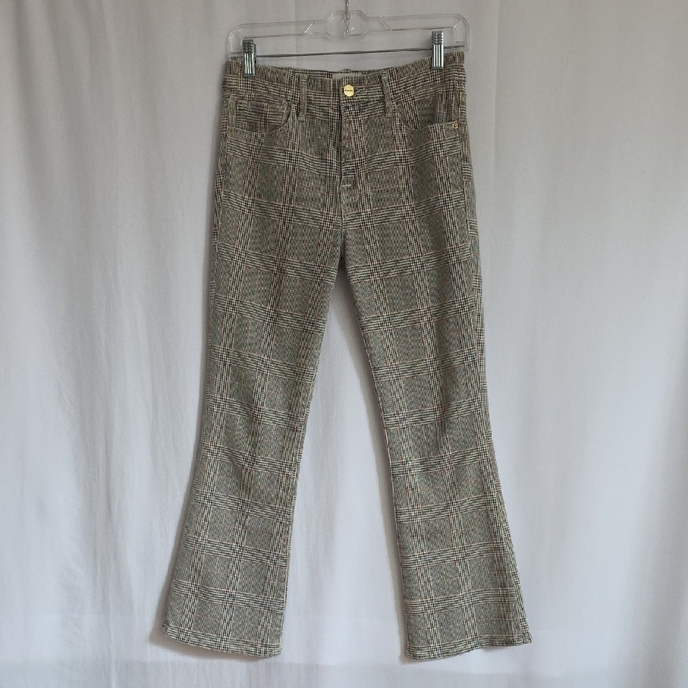 Frame Gray & Red Plaid Cotton Pants. Le Crop Mini Boot. Size Small